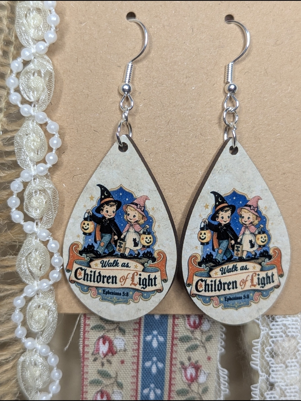 Religious Halloween Teardrop Earrings